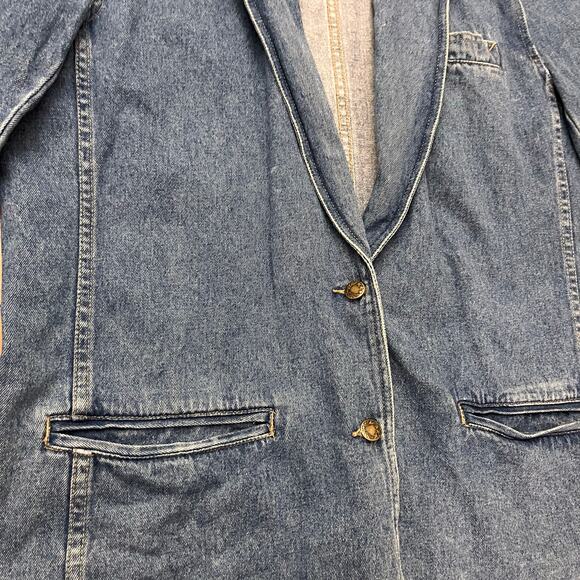 Baccini Denim Blazer Size 14 Vintage 90s Cotton Jacket One Button Long Line - Picture 5 of 12